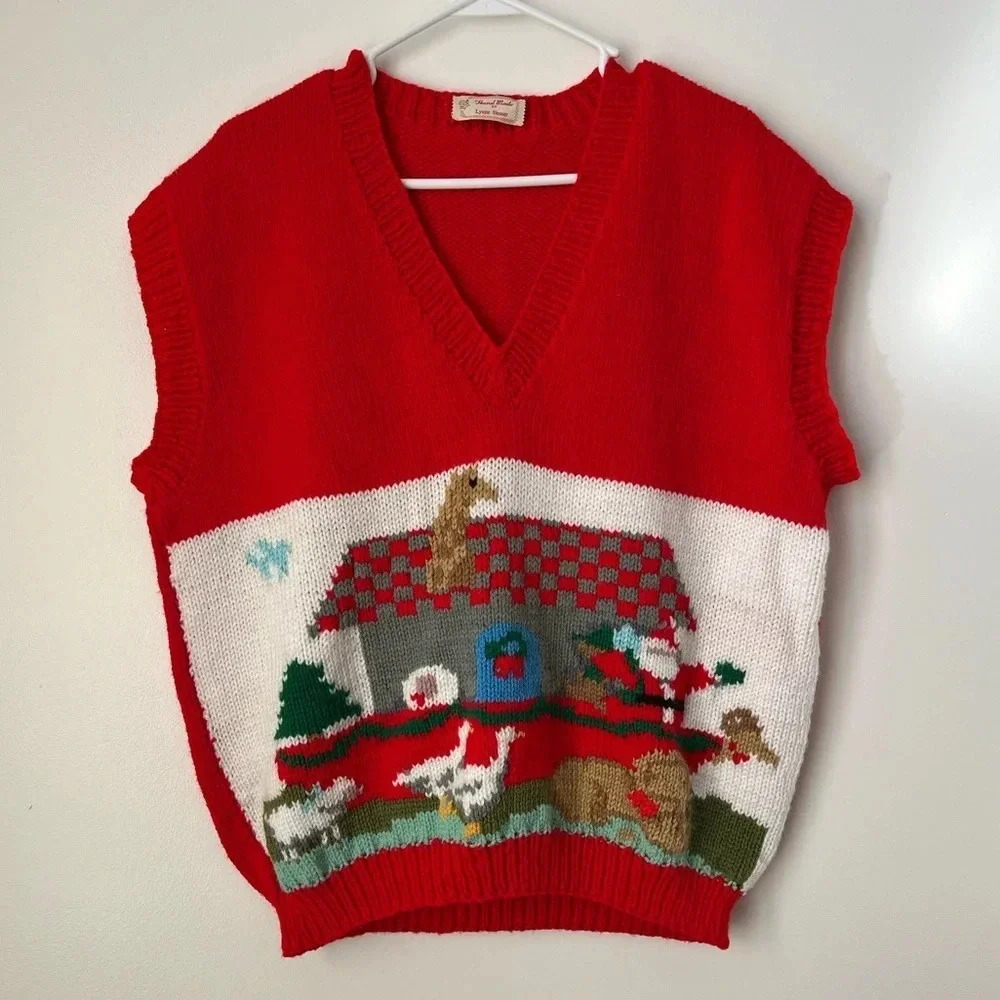 Hand knitted holiday sweater vest - Picture 1 of 2